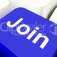 Join Computer Key In Blue Showing Subscription And Registration