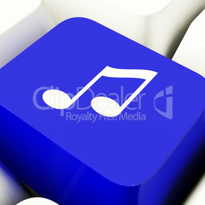 Music Symbol Computer Key In Blue Showing Online Radio Or Audio