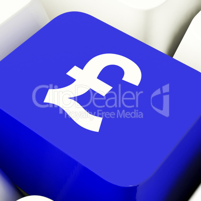 Pound Symbol Computer Key In Blue Showing Money And Investment