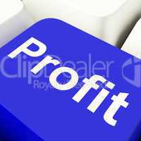 Profit Computer Key In Blue Showing Earnings And Investment