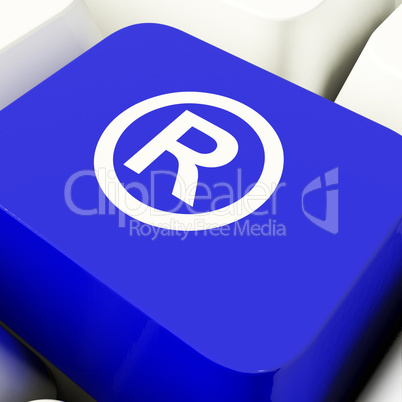 Registered Computer Key In Blue Showing Patent Or Trademark