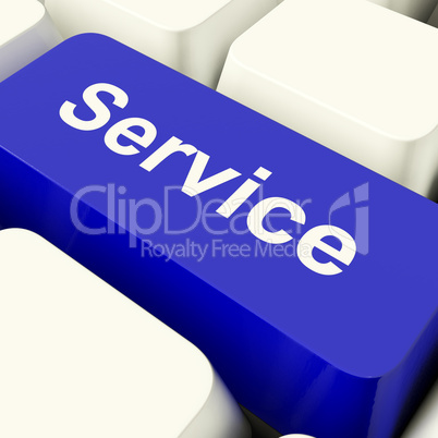 Service Computer Key In Blue Showing Help And Assistance