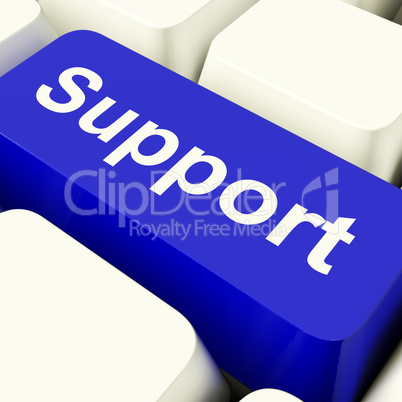 Support Computer Key In Blue Showing Help And Assistance