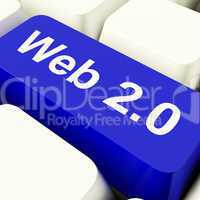 Web2 Computer Key In Blue Showing Social Media