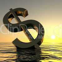 Dollar Sinking And Sunset Showing Depression Recession And Econo
