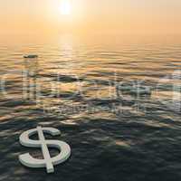 Dollars Floating To A Sunset Showing Money Wealth Or Earnings