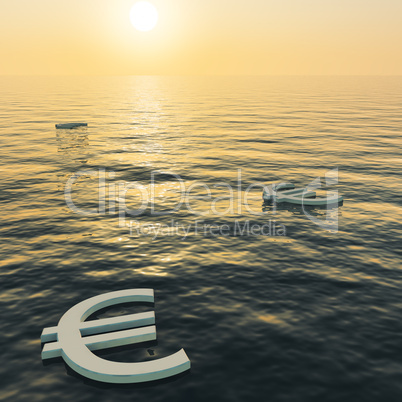 Euros Floating To A Sunset Showing Money Wealth Or Earnings