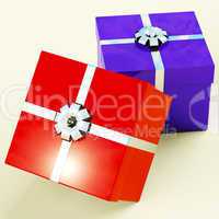 Red And Blue Gift Boxes  As Presents For Him And Her