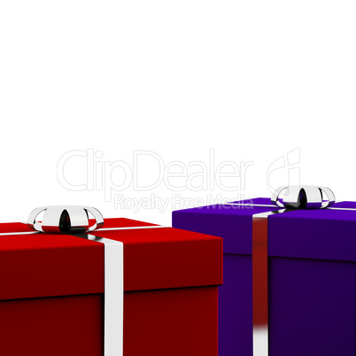 Red And Blue Gift Boxes With White Background As Presents For Hi