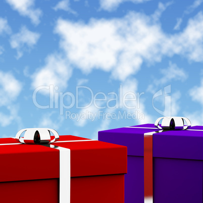 Red And Blue Gift Bgoxes With Sky Background As Presents For Him