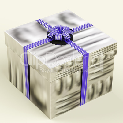 Silver Gift Box With Blue Ribbon As Birthday Present For Man