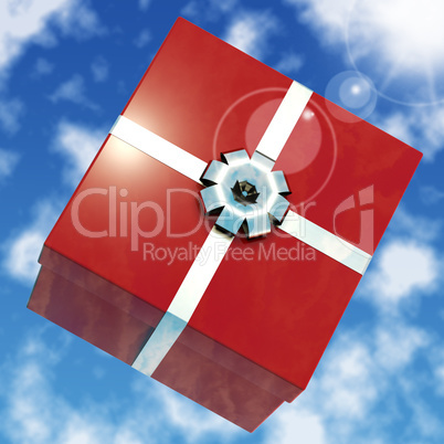 Red Giftbox With Sky Background For Girls Birthday