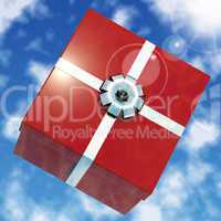 Red Giftbox With Sky Background For Girls Birthday