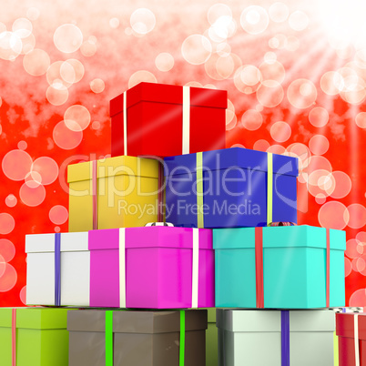 Multicolored Giftboxes  With Bokeh Background As Presents For Th