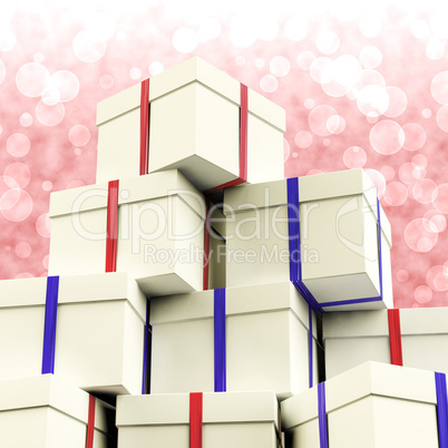 Stack Of Giftboxes With Bokeh Background As Presents For The Fam