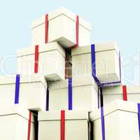 Stack Of Giftboxes With Sky Background As Presents For The Famil