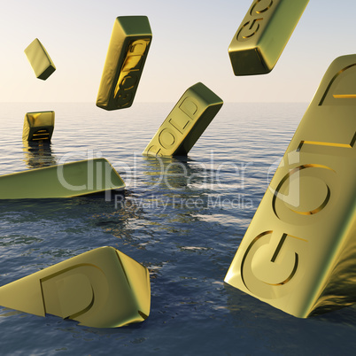 Gold Bars Sinking  Showing Depression Recession And Economic Dow