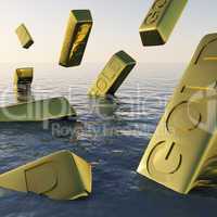 Gold Bars Sinking  Showing Depression Recession And Economic Dow