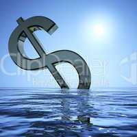 Dollar Sinking And Sun Showing Depression Recession And Economic