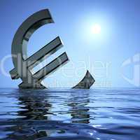 Euro Sinking In The Sea Showing Depression Recession And Economi