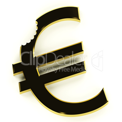 Euro With Bite Showing Devaluation Economic Crisis And Recession