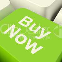 Buy Now Computer Key In Green Showing Purchases And Online Shopp