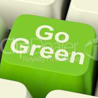 Go Green Computer Key Showing Recycling And Eco Friendly