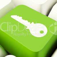 Key Computer Button In Green Showing Security And Protection