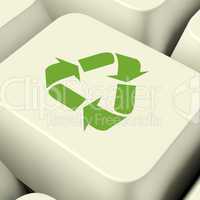 Recycle Icon Computer Key In Green Showing Recycling And Eco Fri
