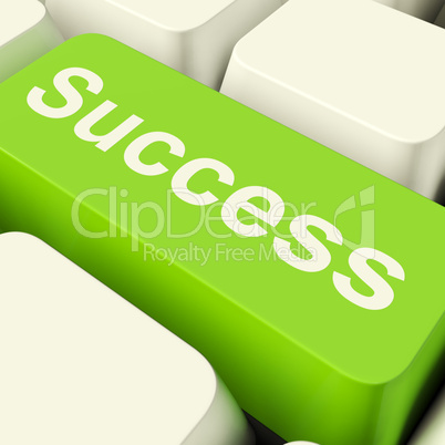 Success Computer Key In Green Showing Achievement And Determinat