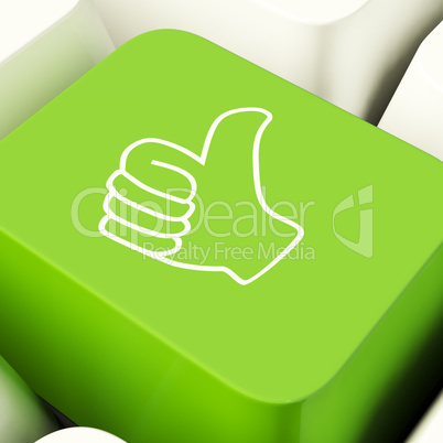 Thumbs Up Computer Key In Green Showing Approval And Being A Fan