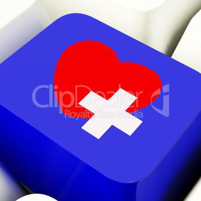 Heart And Cross Computer Key In Blue Showing Emergency Assistanc