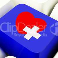 Heart And Cross Computer Key In Blue Showing Emergency Assistanc
