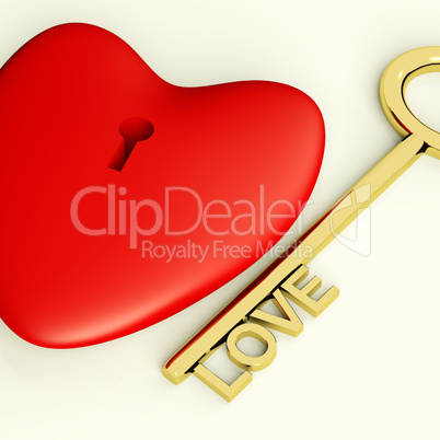 Heart With Key Closeup Showing Love Romance And Valentines