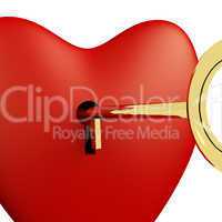 Heart With Key Close Up Showing Love Romance And Valentines