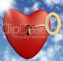 Heart With Key And Sky Background Showing Love Romance And Valen