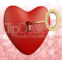Heart With Key And Pink Bokeh Background Showing Love Romance An
