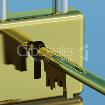 Padlock With Key Closeup Showing Security Protection And Safety