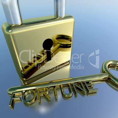 Padlock With Fortune Key Showing Luck Success And Riches