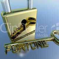 Padlock With Fortune Key Showing Luck Success And Riches