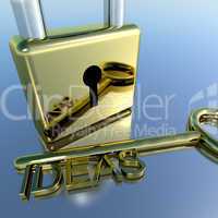 Padlock With Ideas Key Showing Improvement Concepts And Creativi