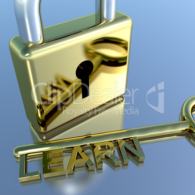 Padlock With Learn Key Showing Education Learning And Courses