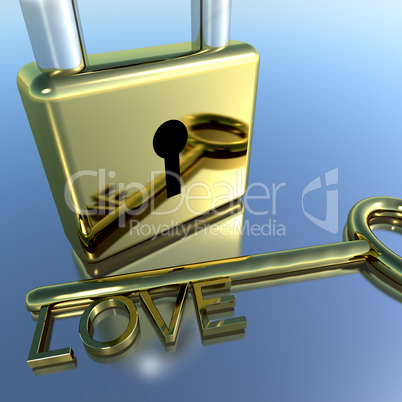Padlock With Love Key Showing Romance Valentines And Lovers
