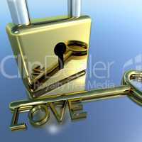 Padlock With Love Key Showing Romance Valentines And Lovers
