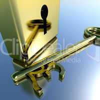 Pound Key With Gold Padlock Showing Banking Savings And Finance