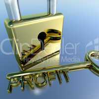 Padlock With Profit Key Showing Growth Earnings And Revenue