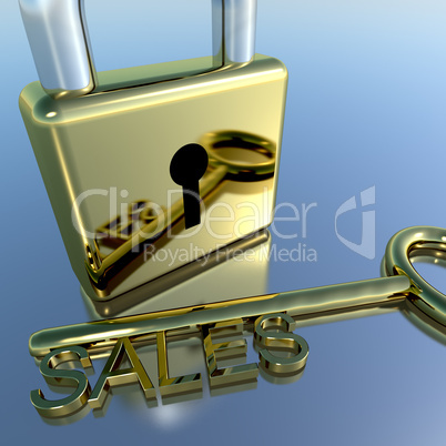 Padlock With Sales Key Showing Selling Marketing And Commerce