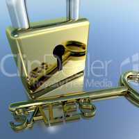 Padlock With Sales Key Showing Selling Marketing And Commerce
