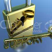 Padlock With Support Key Showing Advice Help And Information