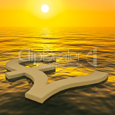 Pound Floating And Sunset Showing Money Wealth Or Earnings